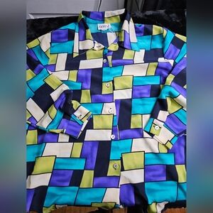 Vintage Geometric Pattern Womens Butt9n Down